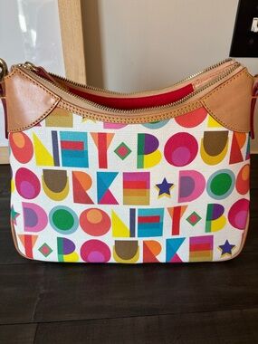 Dooney & Bourke Multicolor Deco Logo Shoulder Bag with Tan Trim